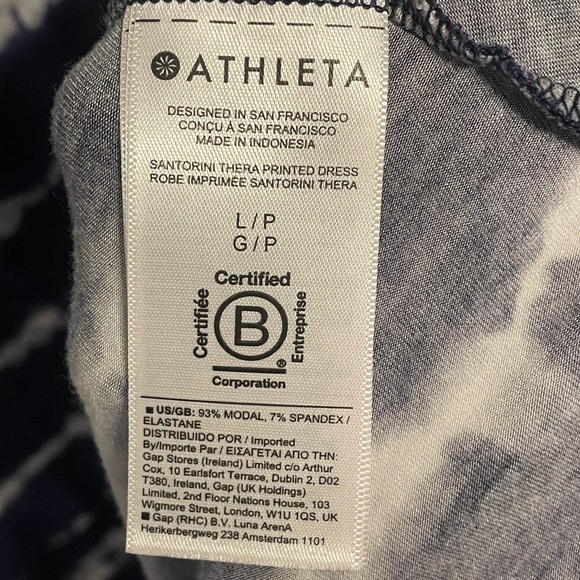Athleta Santorini Thera Printed Dress Women’s Navy & White Tie Dye Size LP - Picture 14 of 16